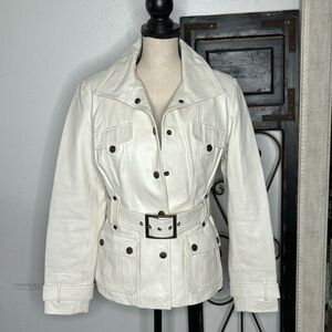 GEORGIOU STUDIO leather Jacket White 100% Pig Nappa Leather size 6